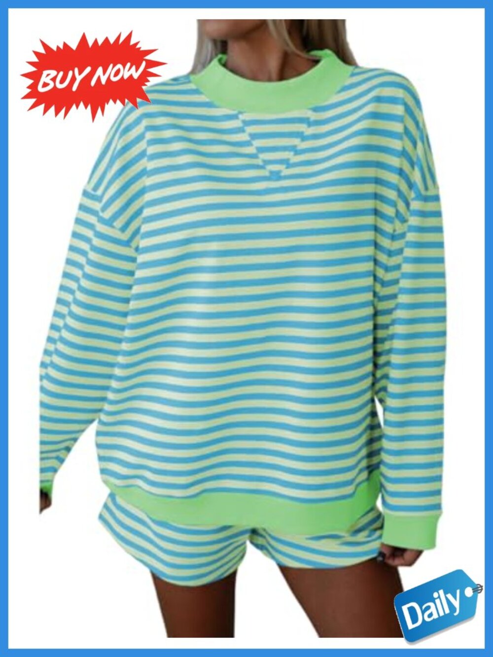 Women's Striped 2 Piece Shorts Set Long Sleeve Top Lounge Set Casual